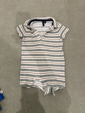 Janie and Jack Striped Polo Romper in White, Green & Orange